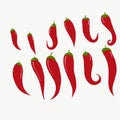 Set oh red hot chili peppers isolated on white Royalty Free Stock Photo