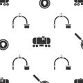 Set Oil drop, Oil railway cistern and Industry pipe and valve on seamless pattern. Vector Royalty Free Stock Photo
