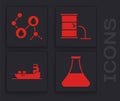 Set Oil petrol test tube, Molecule oil, Barrel oil leak and Oil tanker ship icon. Vector