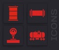 Set Oil railway cistern, Barrel oil, Industry pipe and Gauge scale icon. Vector