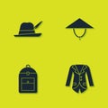 Set Oktoberfest hat, Blazer or jacket, Backpack and Asian conical icon. Vector