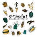 Set of Oktoberfest photo booth doodle style stickers. Hand drawn beer fest concept illustration