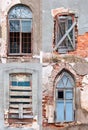 Set of old ancient window with old grunge wall Royalty Free Stock Photo