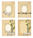 Set of old archival papers and vintage postcard with bouquet Royalty Free Stock Photo