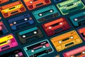 Set of old audio cassettes on red background Royalty Free Stock Photo