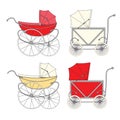 Set old authentic vintage stroller