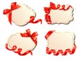 Set of old cards with red gift bows with ribbons Royalty Free Stock Photo