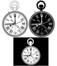 Set of Old clock with stopwatch and Roman numerals. Vector illustration. Royalty Free Stock Photo