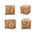 Set of old closed wooden crates on background Royalty Free Stock Photo