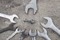 Set of old different size wrenches Royalty Free Stock Photo