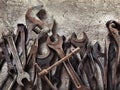 Set of old dirty tools in vintage style Royalty Free Stock Photo