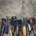 Set of old dirty tools in vintage style Royalty Free Stock Photo