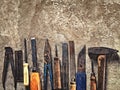Set of old dirty tools in vintage style Royalty Free Stock Photo