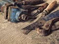 Set of old dirty tools in vintage style Royalty Free Stock Photo