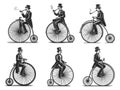 old-fashioned gentleman on bicycle sketch vector Royalty Free Stock Photo