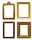 Set of old gold frames. Isolated over white Royalty Free Stock Photo