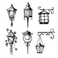 Set of old hand drawn street lamps, vector illustration Royalty Free Stock Photo