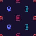 Set Old hourglass, Human head with gear inside, Document and Calendar on seamless pattern. Vector Royalty Free Stock Photo