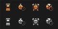 Set Old hourglass, Time is money, Alarm clock and World time icon. Vector Royalty Free Stock Photo