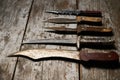 Set of old hunting handmade knives Royalty Free Stock Photo