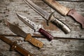 Set of old hunting handmade knives Royalty Free Stock Photo