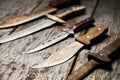 Set of old hunting handmade knives Royalty Free Stock Photo