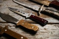 Set of old hunting handmade knives Royalty Free Stock Photo