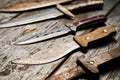 Set of old hunting handmade knives Royalty Free Stock Photo