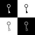 Set Old key icon isolated on black and white background. Vector Royalty Free Stock Photo