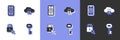 Set Old key, Mobile with fingerprint scanner, Lock and Cloud computing lock icon. Vector Royalty Free Stock Photo