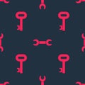 Set Old key and Wrench spanner on seamless pattern. Vector Royalty Free Stock Photo