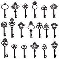 Set of old keys with decorative elements in retro style Royalty Free Stock Photo