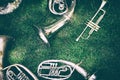 Set of old musical instruments. Royalty Free Stock Photo