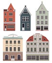 Set of the old Northern European buildings. Set of the cartoon houses.