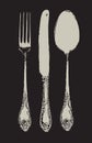 Realistic fork, spoon and knife in vintage style Royalty Free Stock Photo