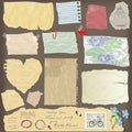 Set of old paper peaces - different aged paper objects Royalty Free Stock Photo