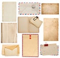 Set of old paper sheets, book, envelope, card