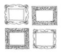 Set of old picture frames, hand drawn vector illustration. Royalty Free Stock Photo