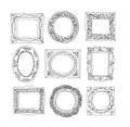 Set of old picture frames, hand drawn vector illustration