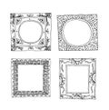 Set of old picture frames, hand drawn vector illustration. Royalty Free Stock Photo