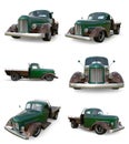 Set old restored pickup. Pick-up in the style of hot rod. 3d illustration. Green car on a white background. Royalty Free Stock Photo