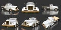 Set Old Restored Pickup. Pick-up In The Style Of Hot Rod. 3d Illustration. White Car On A Black Background.