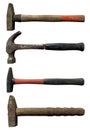 Set of old rusty hammers on a white isolated background Royalty Free Stock Photo