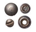 Set of old rusty metal rivet and heads