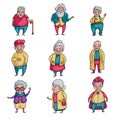 Set of old senior people character in present life