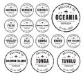 Set of old stamps with the name of the cores Oceania.