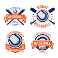 Set of old style Baseball Labels with ball and bats. Vector