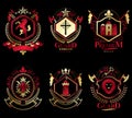 Set of old style heraldry emblems, vintage illustrations