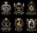 Set of old style heraldry vector emblems, vintage illustrations