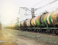 Set of old tanks for oil and fuel transportation by rail Royalty Free Stock Photo